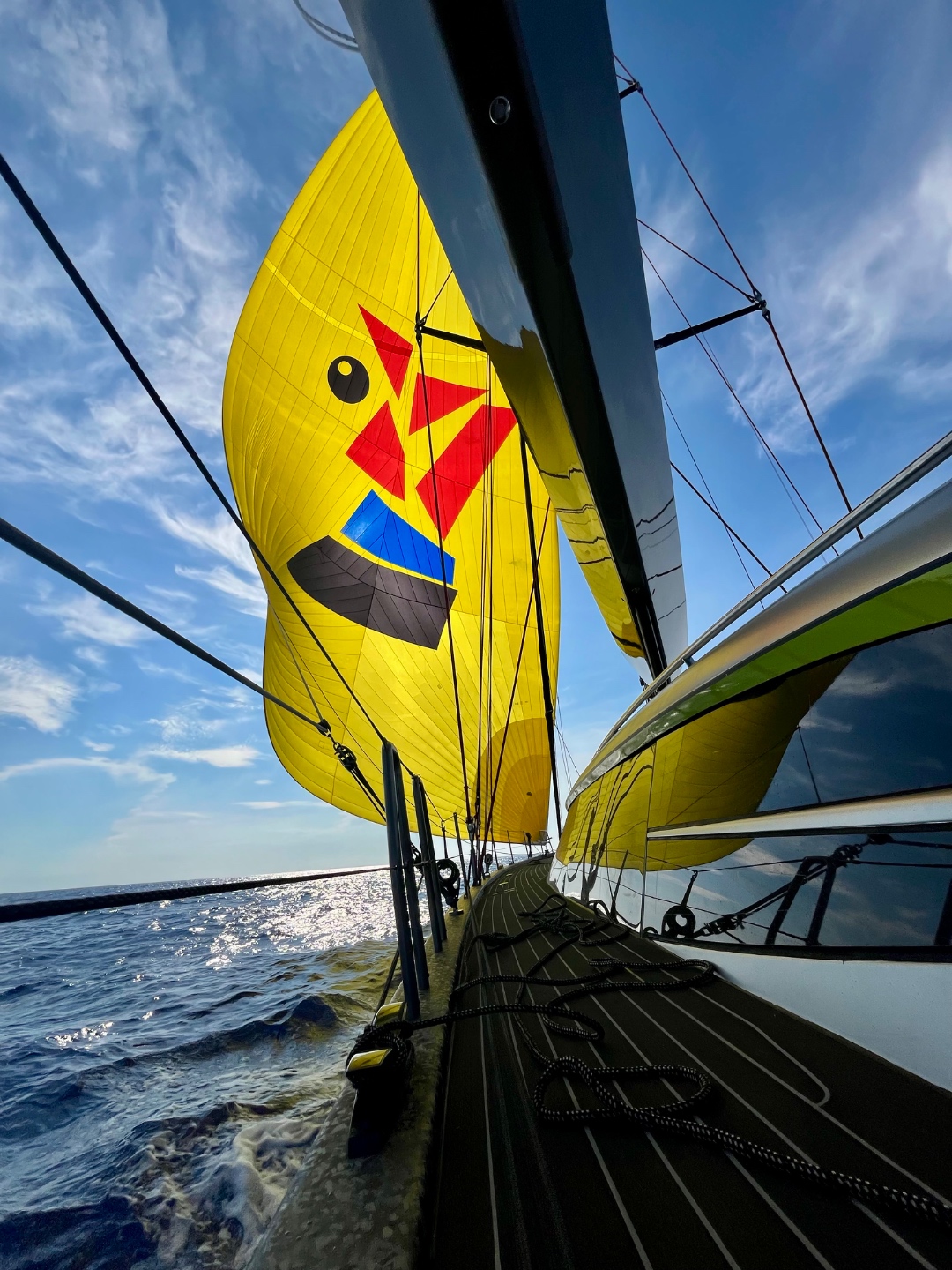 The Calder/Bic spinnaker from the foredeck